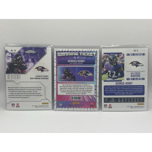 2024 Contenders Derrick Henry 3 Card Lot Hall Pass Winning Ticket & Base Ravens - Picture 2 of 2